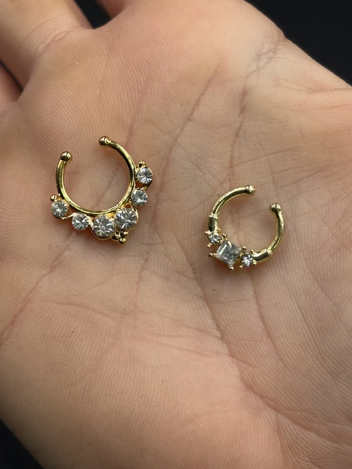 Due Piercing finto per il naso NO FORO in Acciaio chirurgico con veri zirconi - Immagine 1 di 4