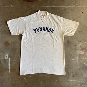 70s VINTAGE PUNAHOU SCHOOL HONOLULU HAWAII STUDENT T-SHIRT SZ S HAWAIIAN SHIRT - Picture 1 of 9