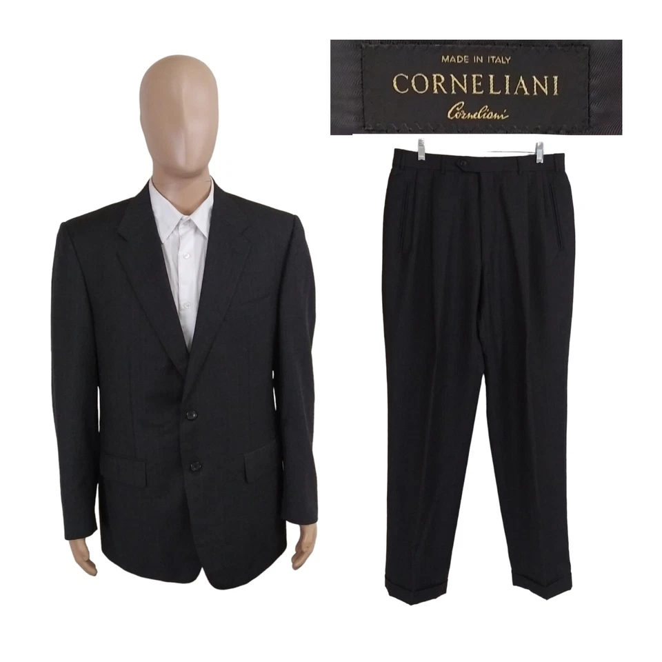 Corneliani Italy Two Piece Flannel Gray Brown Stripe Fine Wool Suit 42R 32X32 - Image 1 of 4