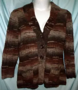Cardigan Christopher & Banks marrone a righe con colletto LS misto lana taglia XL (O2B) - Foto 1 di 4