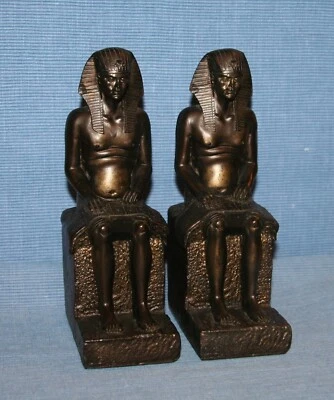 2 dekorative Buchstützen: Ägyptischer Pharao / Kunststein Bronzeoptik / schwer - Bild 1 von 4