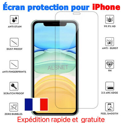 Film Verre Trempe Vitre Protection écran IPhone 11/12/13/14 Pro/Max/XR/XS/8/7/6 • 2.38€