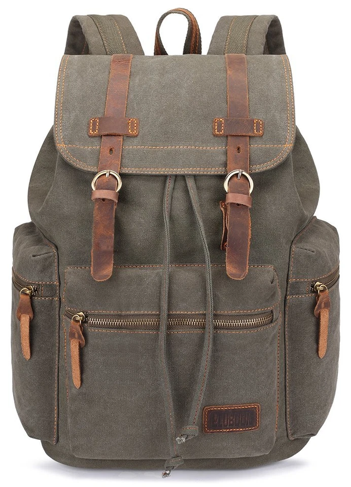 Bluboon Canvas Vintage Backpack Leather Casual Bookbag Men Grey Q2 B11