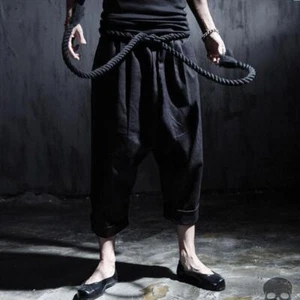 Pantalones de cuerda holgados sueltos samurai para hombre pantalones negros informales japoneses  - Imagen 1 de 11