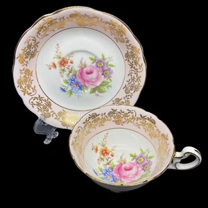 Vintage FOLEY Bone China Cup & Saucer Pale Pink Wildflowers Gold Trim - Picture 1 of 13