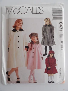 McCall's 8471 Girls Size 2-3-4 Lined Coat & Hat in 2 Sizes Uncut Sewing Pattern - Picture 1 of 3