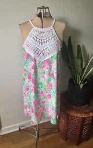 Lilly Pulitzer Pearl Soft Shift Size 2 Raz Berry Catty Shack Monkey Pink Crochet - Picture 1 of 11
