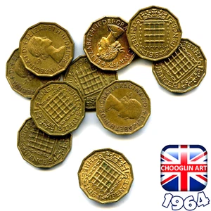 Set of (x10) BRITISH 1964 ELIZABETH II THREEPENCE coins, 61 Years Old! - Picture 1 of 1