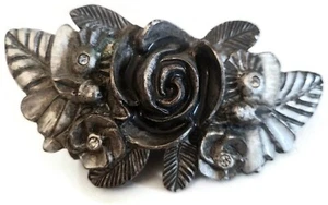 AL BERES AB 1.5” ANTIQUE PEWTER SILVER ROSE WITH CLEAR CRYSTALS BELT BUCKLE ONLY - Picture 1 of 5
