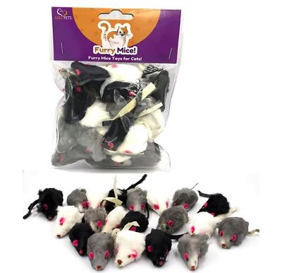 AXEL PETS 20 Furry Mice with Catnip and Rattle Sound Made of Real Rabbit Fur ... - Image 1 of 4