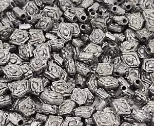 50 pcs Vintage Antique Silver Plated 7mm Diamond Patterned Beads Crafts Jewelry - Picture 1 of 2