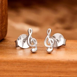 Aretes de plata 925 con nota musical para mujer clave de agudos joyería musical para - Imagen 1 de 8