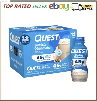 Batido de proteínas Quest Nutrition 45 g, 14 fl oz, paquete de 12, vainilla Foto 1 de 3