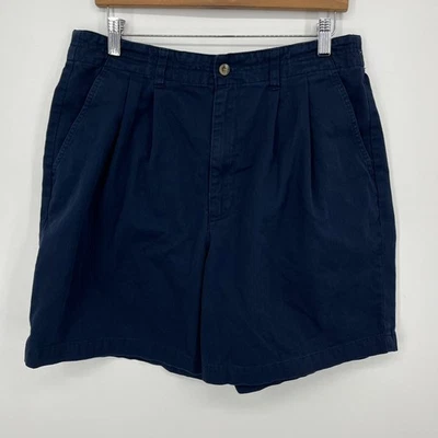 Pantalones Cortos Chinos Eddie Bauer Para Hombre Talla 36 Azul Marino Plisados Sólidos De Colección Años 90 Algodón Foto 1 de 4