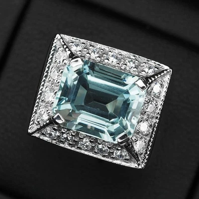 Anelli scintillanti in argento sterling 925 placcato oro bianco acquamarina... - Immagine 1 di 4