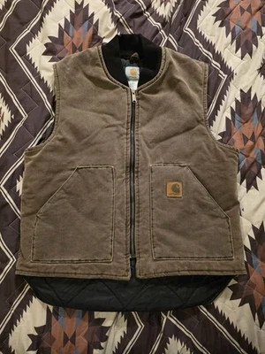 Vtg Carhartt V02 CHT Quilted Vest Full Zip Chestnut Brown Mens Large Regular USA - Image 1 of 4