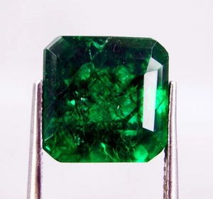 Esmeralda verde colombiana natural certificada de 9,10 quilates - piedra preciosa suelta talla Asscher - Imagen 1 de 10