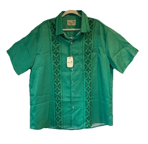 Royaura Hawaiihemd Guayabera Herren SS mit geometrischer Stickerei Größe XL - Bild 1 von 6