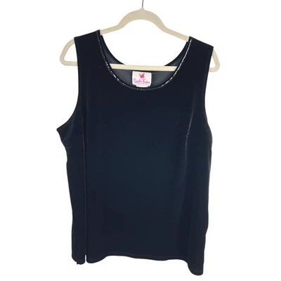 Vintage Quacker Factory Black Velvet Tank Top Embellished Neckline Plus Size XL - image 1 of 4