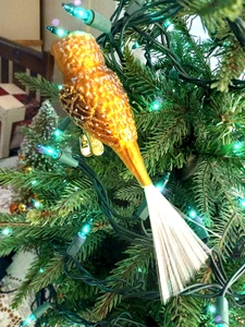 Búho vintage con cola adorno de Navidad clip en vidrio dorado de 6,5" - Imagen 1 de 5