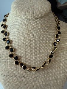 Vintage Halskette Swarovski schwarz Kristall Einfassung Kette signiert 36 cm H1 - Bild 1 von 6