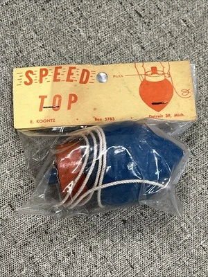 Spinning Top y cordón vintage de madera Speed, azul rojo/naranja Detroit Mich 5783 nuevo en paquete Foto 1 de 4