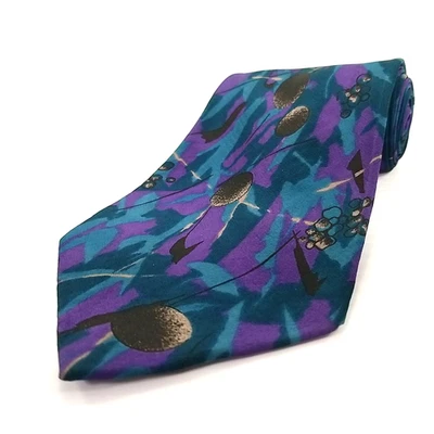 Corbata De Colección Geoffrey Beene Lujo Azul Púrpura Estampado Abstracto Seda 59 x 3.75 Foto 1 de 4
