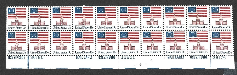 US STAMP 1622 PLATE BLOCK OF 20 INDEPENDENCE HALL 13 CENT MINT NH OG FREE SHIP - Image 1 of 1