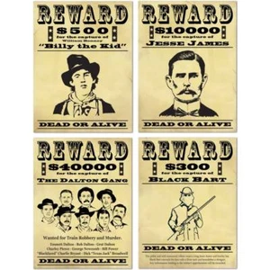 Wild West Western Wanted Poster Cutouts 4 Pack 19" Paper Wall Decorations - Picture 1 of 1