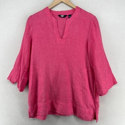 LANDS END Top Womens PS 6-8 100% Linen Split Neck Tunic 3/4 Sleeve Summer Pink - Image 1 of 4