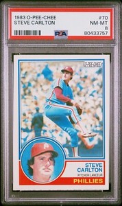 1983 O-PEE-CHEE OPC STEVE CARLTON PSA 8 NM-MINT #70 PHILADELPHIA PHILLIES HOF