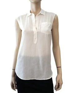 BROCHU WALKER Sleeveless Off White Cotton Silk Henley Top Blouse sizes XS and S - Picture 1 of 3