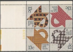 Plate Block of 4 stamps - Scott 1745-48 - 13 cent - Folk Art Quilts - 1978 - MNH - Picture 1 of 1