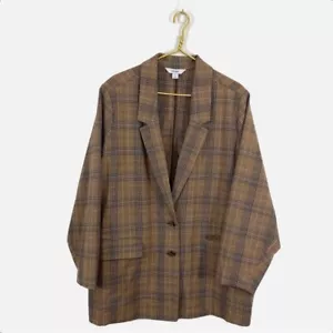 Old Navy 3X Plus Brown Glen Plaid Unlined Oversized Boyfriend Blazer Jacket - Picture 1 of 10