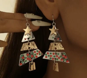 Colourful Christmas Tree Earrings Christmas Day Party Gift - Picture 1 of 2