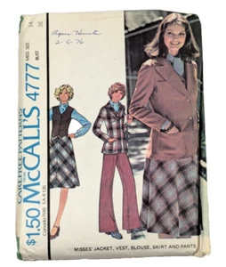 McCall's Sewing Pattern 4777 Misses' Jacket Vest Blouse Skirt Pants 14 UNCUT - Picture 1 of 2