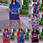 Buffalo Bills Womens V-neck Dress Casual Loose Short Sleeve Dress with Pockets