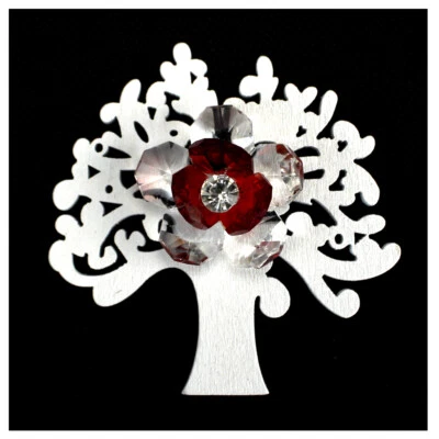 DLMBOMBONIERE 32448-rosso Bomboniere Calamita in legno albero della vita con fiore cristallo