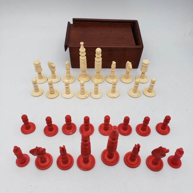 Antique Barleycorn Bone Chess Set KH 105cm/415 inches Old -  Portugal