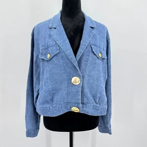 Dorothy Schoelen Linen Jacket Blazer Gold Buttons Womens M Vintage 80s Cropped - Picture 1 of 7