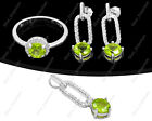 Natural Peridot Round Gems 925 Sterling Silver August Birthstone Jewelry Set