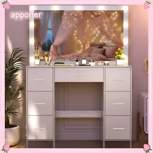 NUOVO Vanity Trucco Tavolo Spogliatoio 11 LED Specchio Illuminato con Cassetti Camera da Letto US - Foto 1 di 10