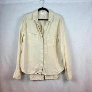 Cloth & Stone Womens Beige Button Up 100% Linen Blouse SZ Large Workwear Classic - Picture 1 of 11