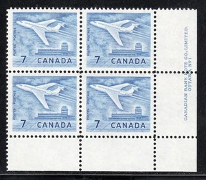 1964 Canada SC# 414 LR Jet Plane Ottawa Plate # 1 Plate Block M-NH Lot # 213d - Picture 1 of 2
