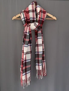 Christopher & Banks rot Tartan Plaid Schal 74x25 Decke Tuch Halstuch Fransen kuschelig - Bild 1 von 7