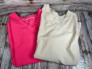 LOT OF 2 WONDERWINK W123 Womens L V-Neck Scrub Top Medical Nurse Pink Beige NWOT - Picture 1 of 6