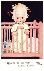 Baby Mädchen in Krippe will dich so schlecht sehen Künstler signiert Mabel Lucie Attwell #878 - Bild 1 von 2
