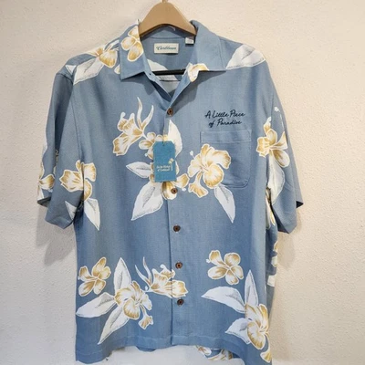 Caribbean Men’s XL Floral Button-Up Shirt Blue Yellow Tropical Embroidered NWT - Image 1 of 4