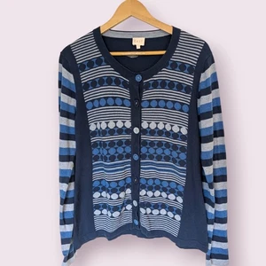 East Strickjacke blau gepunktet/Streifen Knopfleiste Baumwolle & Seide Pullover Damen Large - Bild 1 von 9
