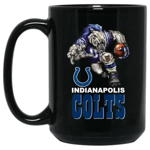 Indianapolis Colts blau Logo Spieler Maskottchen schwarz 15 Unzen Keramik Kaffeebecher Tasse - Bild 1 von 3